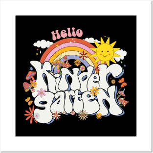 Hello Kindergarten Rainbow Groovy Back To School Teacher Kid Posters and Art